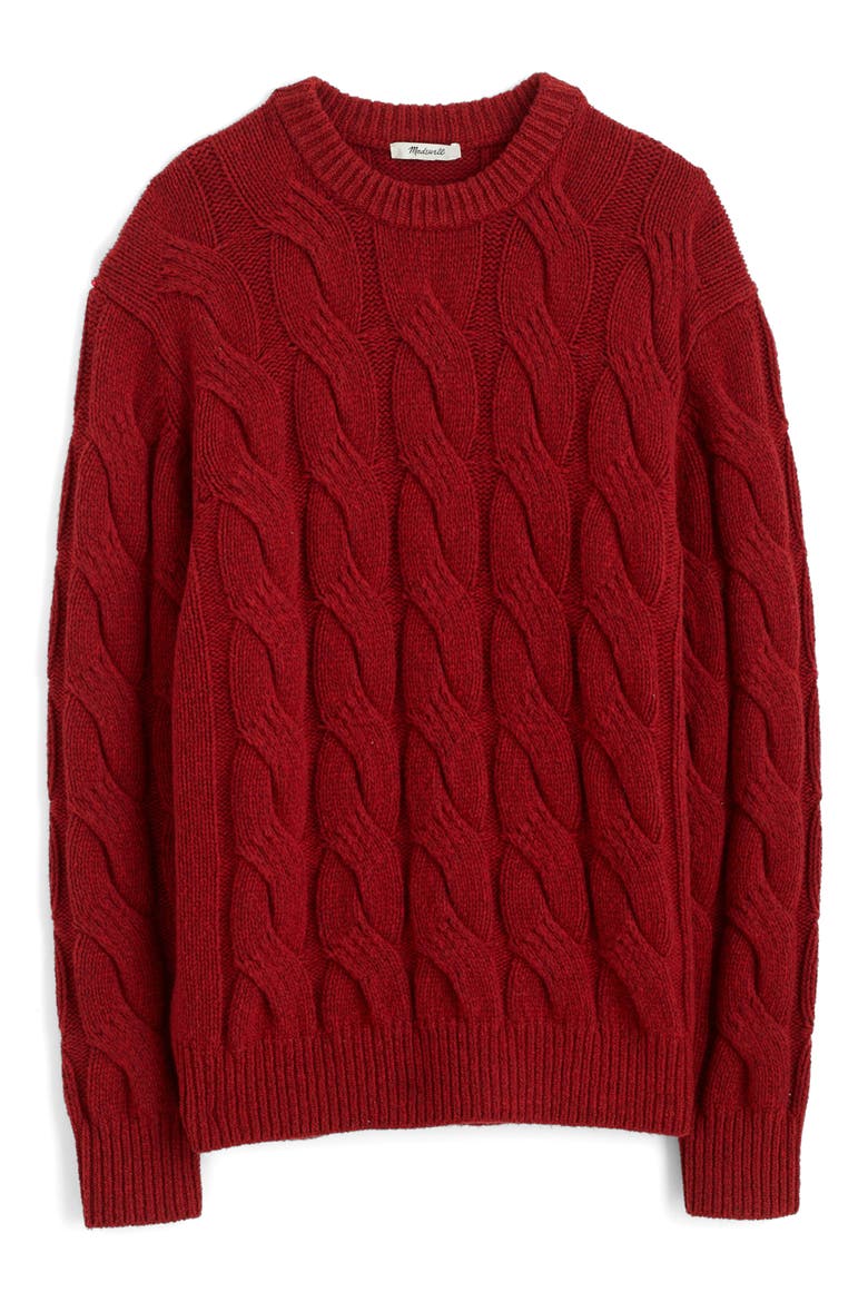 Crewneck Cable Knit Wool Blend Sweater, Alternate, color, HEATHER GARNET