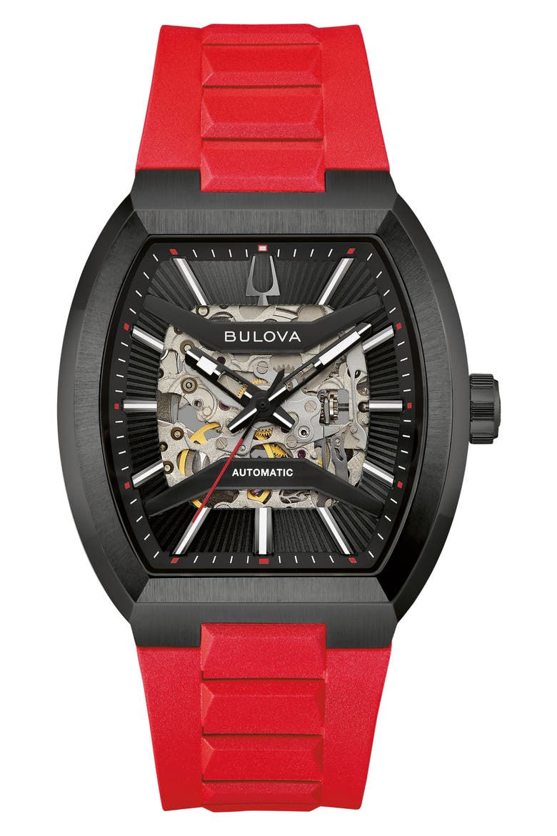 Maquina Skeleton Automatic Bracelet Watch, Main, color, RED