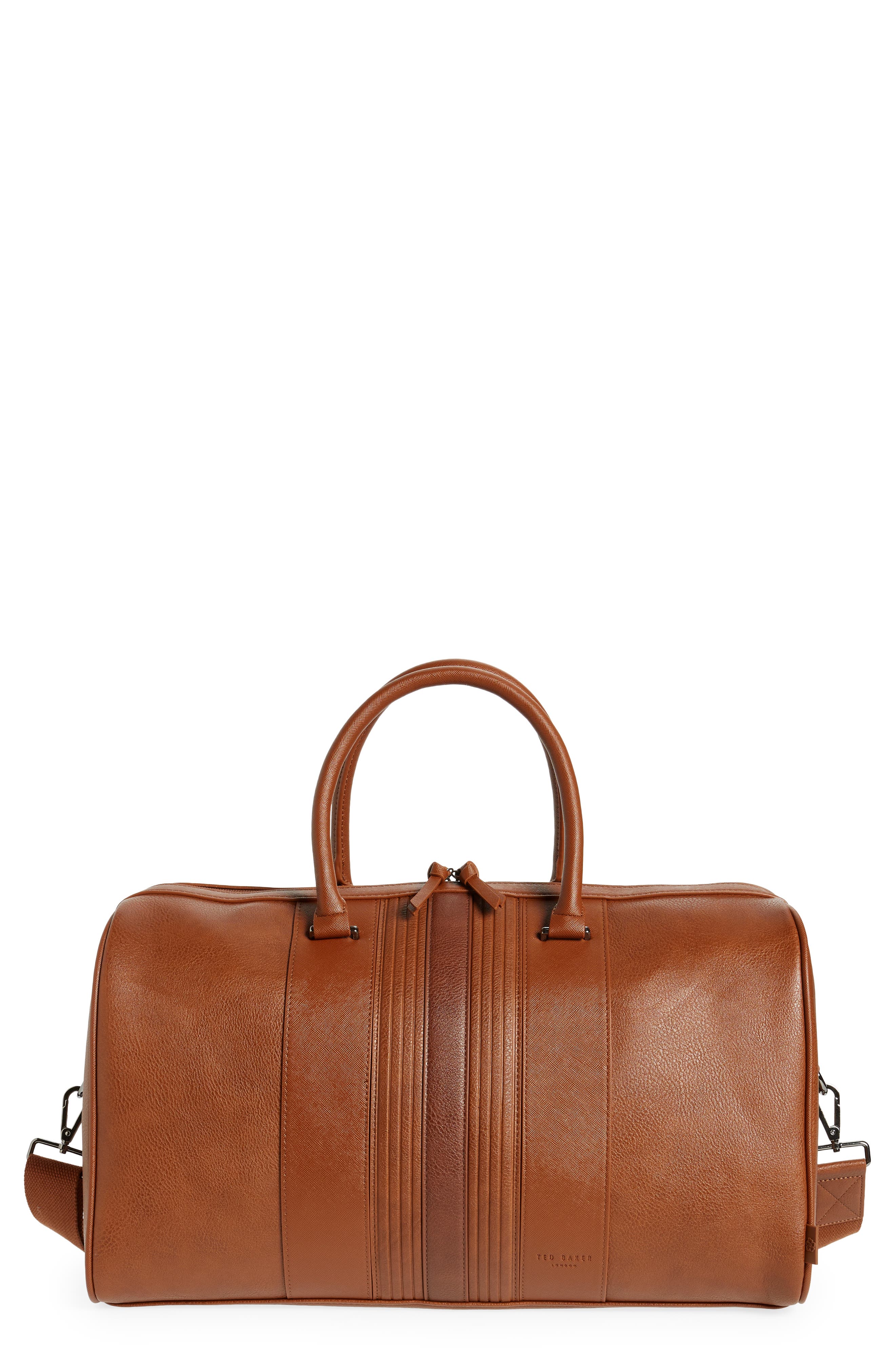 Everyday Stripe Faux Leather Holdall Bag, Main, color, TAN
