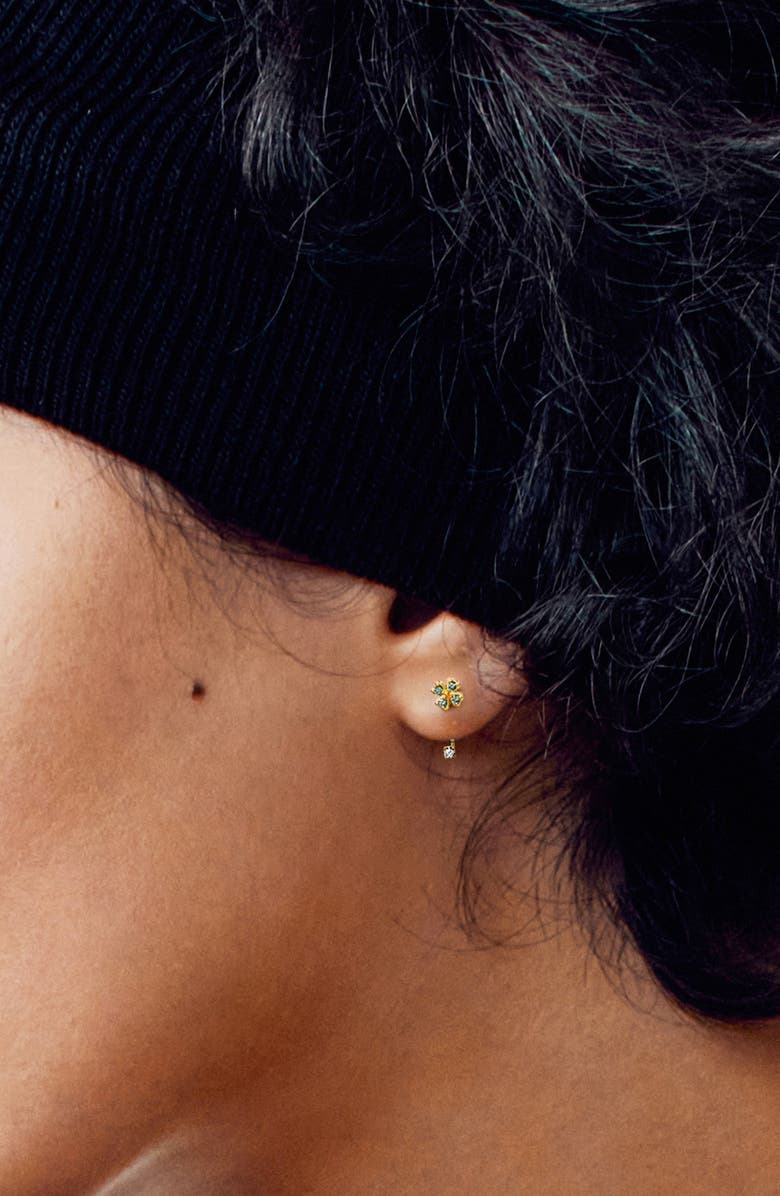 PASCAL Lucky Clover Earring Jackets, Green Diamond Pavé, Alternate, color, Gold / Green & White Diamond