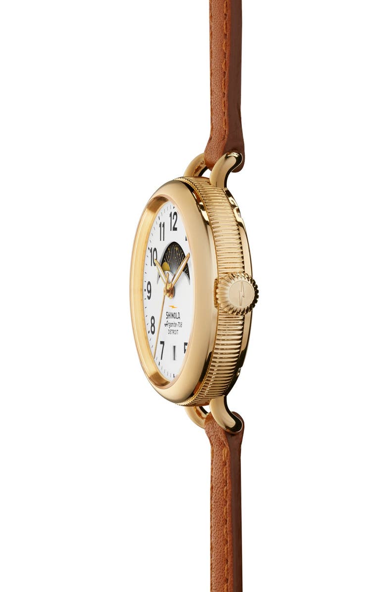 Shinola The Birdy Moon Phase Leather Strap Watch, 34mm, Alternate, color,