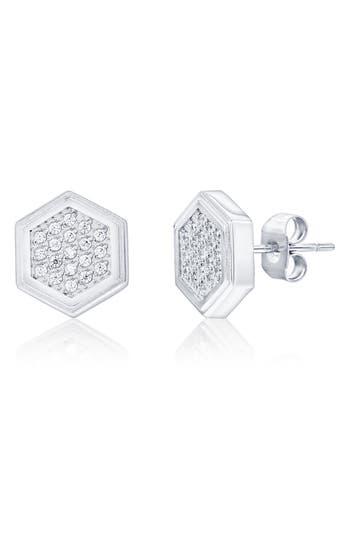 Blackjack Pavé Cubic Zirconia Hexagon Stud Earrings