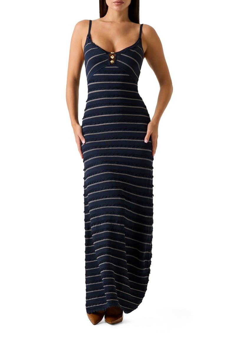 Emeri Scallop Striped Maxi Dress, Main, color, BLACKENED BLUE MULTI