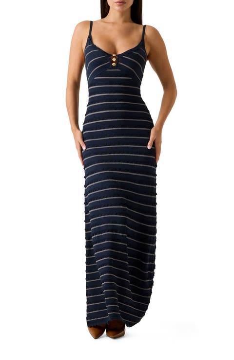 Emeri Scallop Striped Maxi Dress