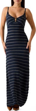 GUESS Emeri Scallop Striped Maxi Dress