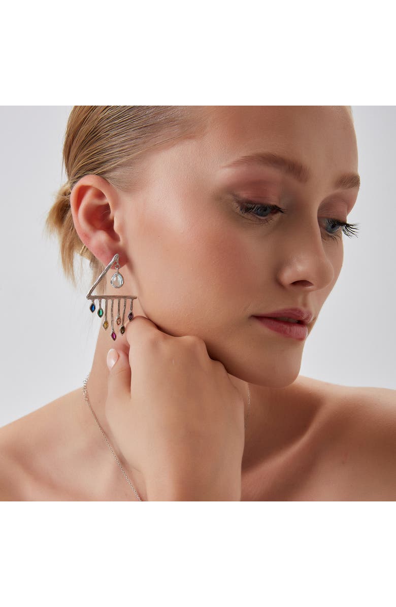 Spero London Colourful Rainbow Rain Drop Earrings in Sterling Silver, Alternate, color, Silver