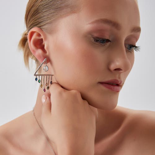 Spero London Colourful Rainbow Rain Drop Earrings In Silver