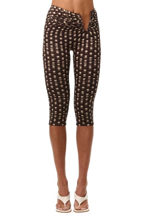 Polka Dot Illusion Cutout Detail Mesh Capri Leggings
