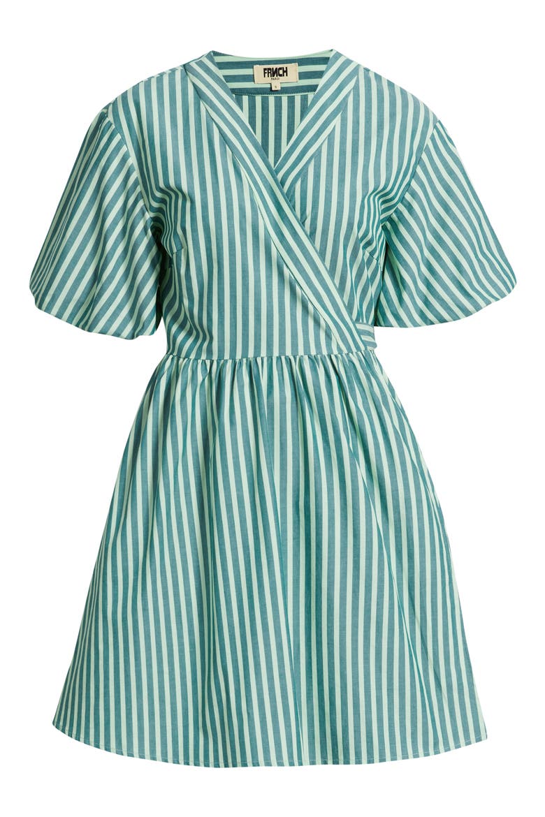 Sossio Stripe Puff Sleeve Wrap Dress, Alternate, color, VERT RIVAGE