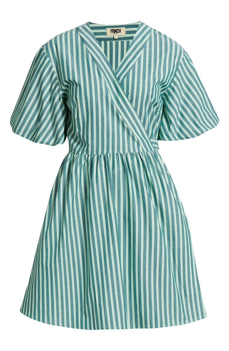 FRNCH Sossio Stripe Puff Sleeve Wrap Dress, Alternate, color, Vert Rivage