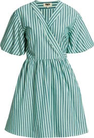 FRNCH Sossio Stripe Puff Sleeve Wrap Dress