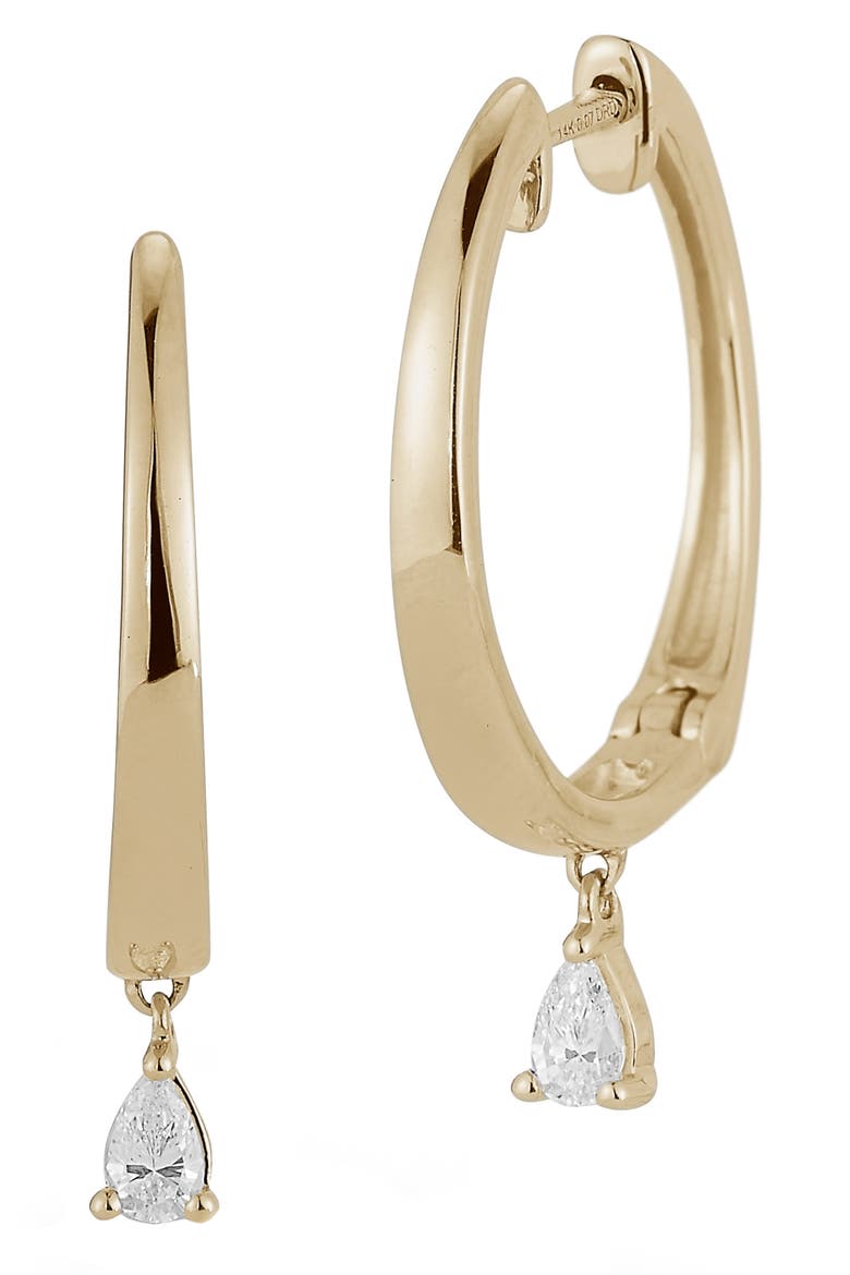 Taylor Elaine Pear Teardrop Diamond Hoop Earrings, Main, color, YELLOW GOLD
