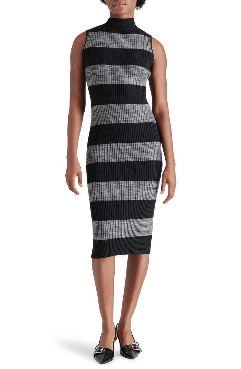Steve Madden Lynda Stripe Turtleneck Sleeveless Sweater Dress, Main, color,