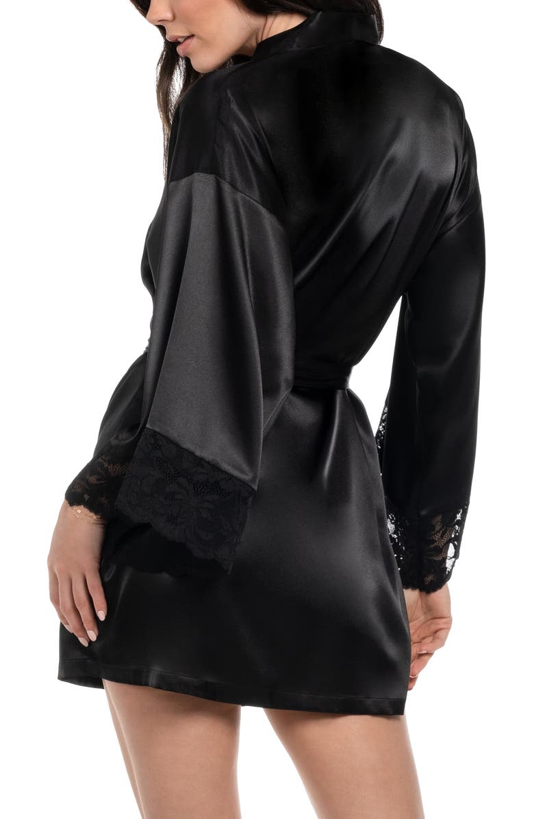 In Bloom by Jonquil Rosalie Lace Trim Satin Wrap, Alternate, color, Black