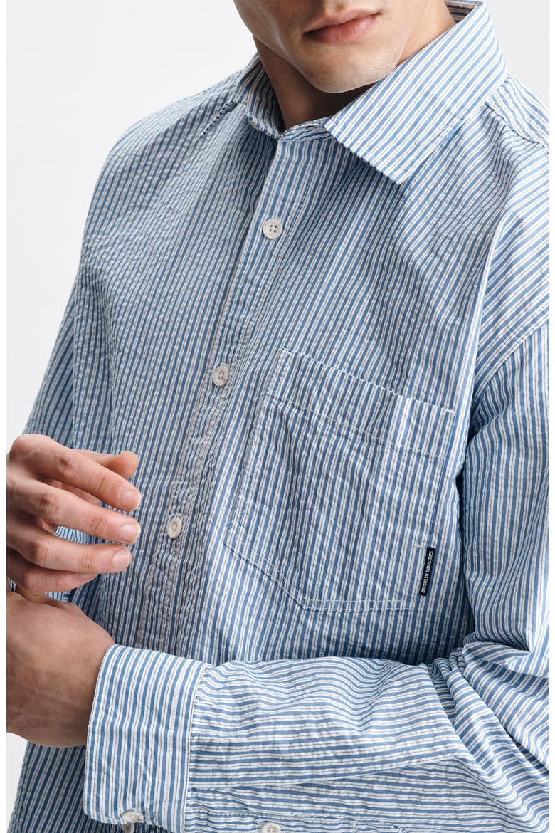 Stripe Seersucker Button-Up Shirt, Alternate, color, BLUE STRIPED