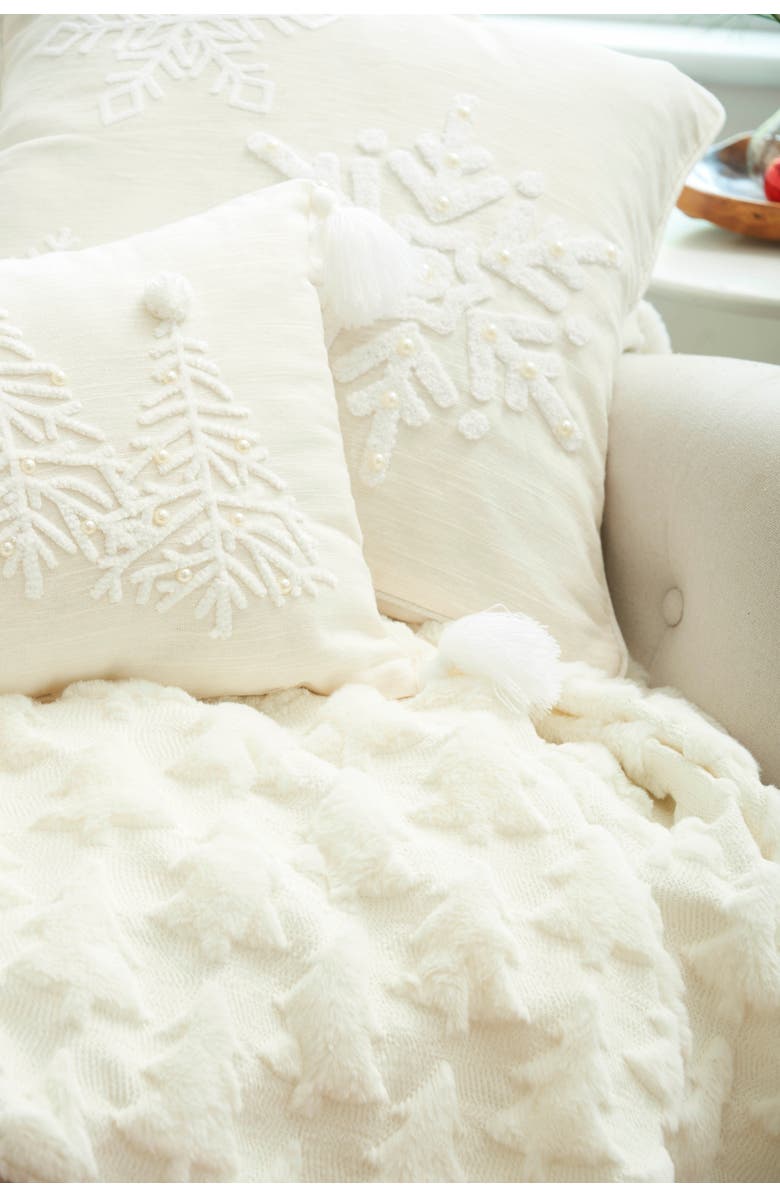 C&F Home White Snowflakes w/ Pearl Beads Cotton Blend Christmas Accent Throw Pillow 18" x 18", Alternate, color, White