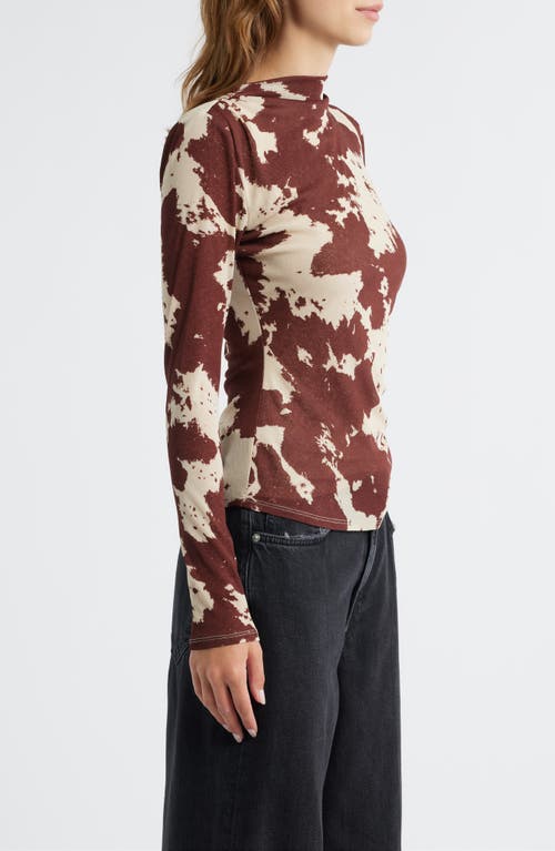Rails Joelle Cow Print Ruched Funnel Neck Top In Brown