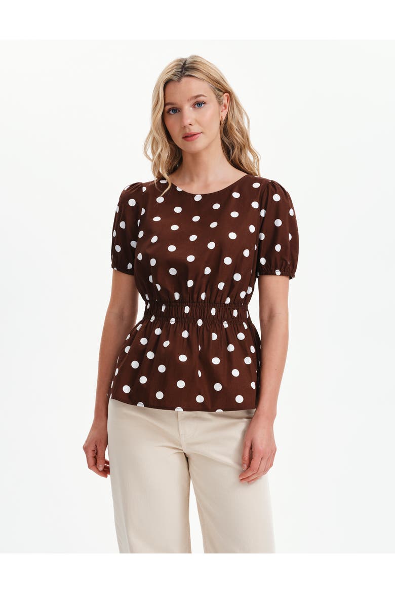 Raya Polka Dot Cotton Short Sleeve Top, Alternate, color, Brown Spot