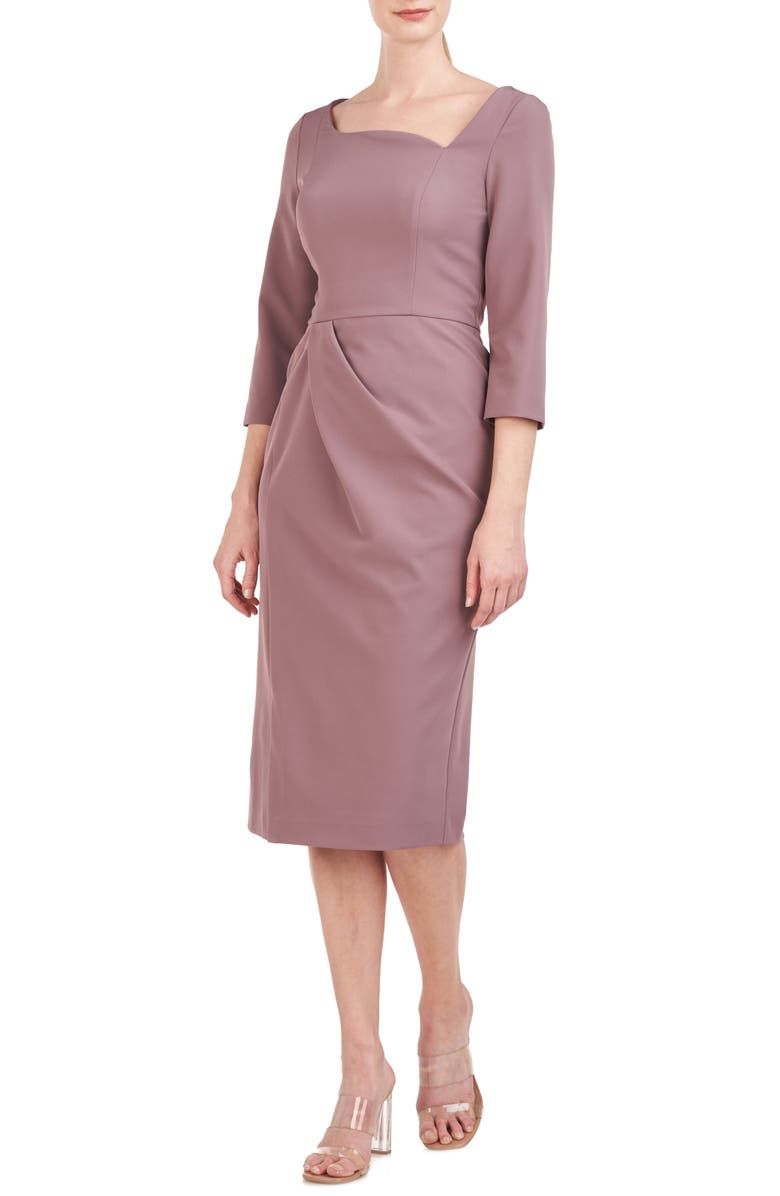 Kay Unger Anya Draped Midi Sheath Dress, Alternate, color, 