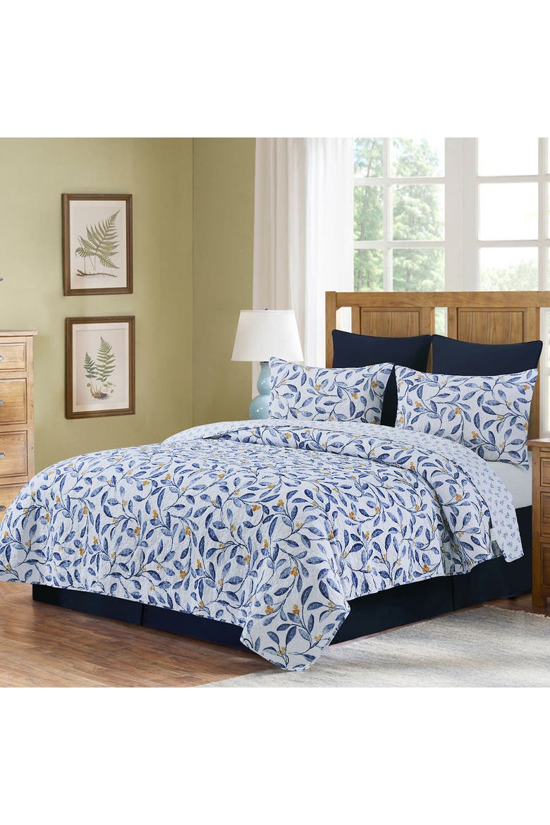 Laurelwood Flowers Cotton Blend Quilt Set, Alternate, color, Blue