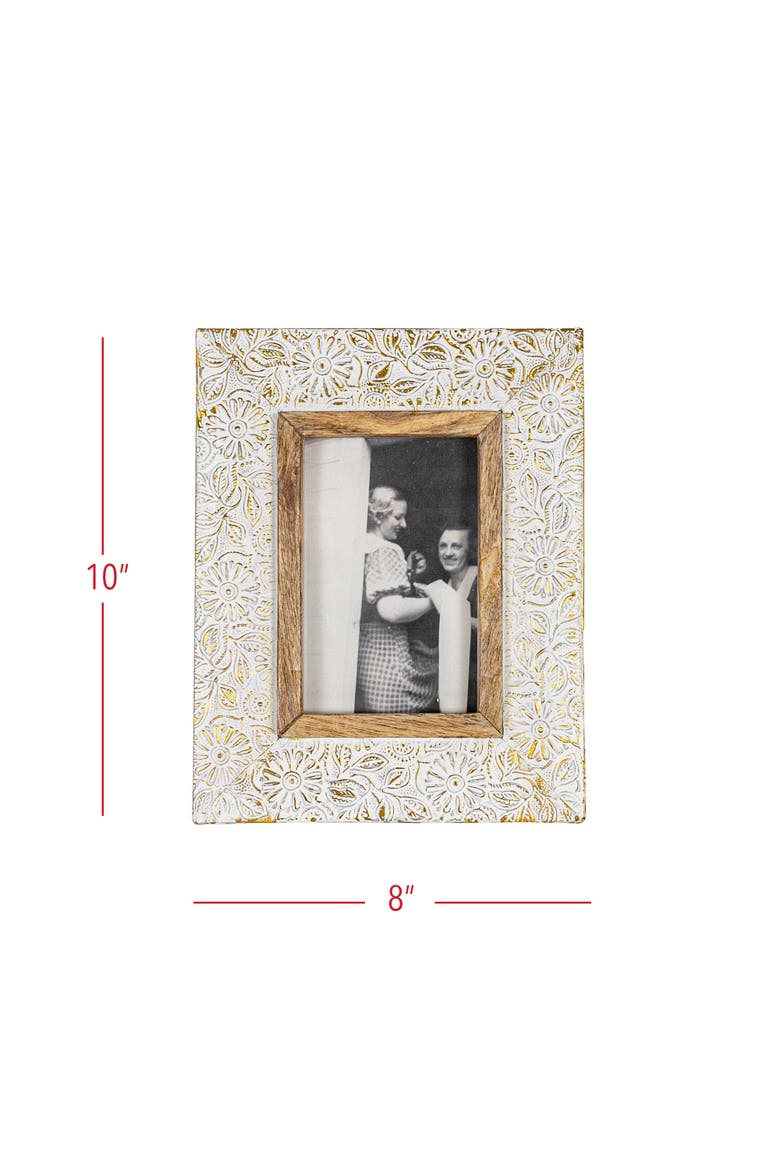 4x6 Frannie Antique Embossed White Wash Metal Photo Picture Frame w/ Glass Pane, Alternate, color, White