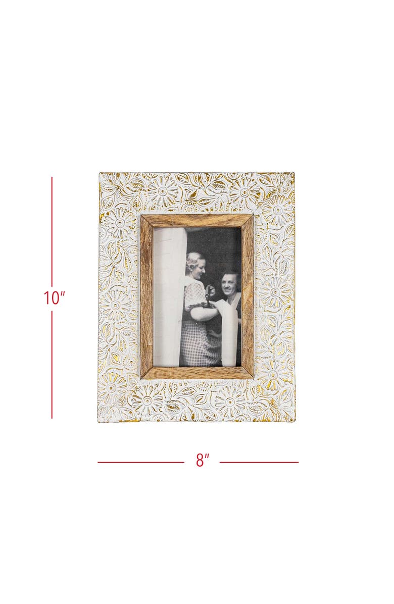 Foreside Home and Garden 4x6 Frannie Antique Embossed White Wash Metal Photo Picture Frame w/ Glass Pane, Alternate, color, White