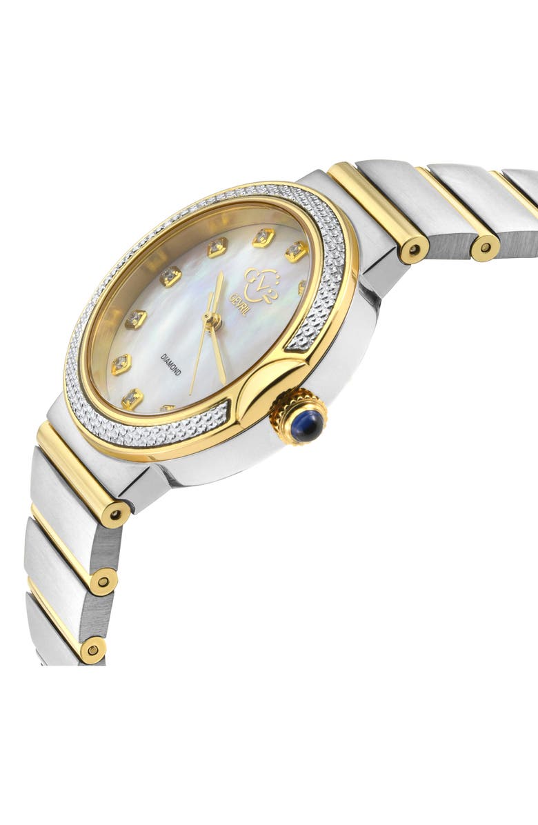 GEVRIL Sorrento Diamond Two-Tone Bracelet Watch, 32mm - 0.013ct., Alternate, color, Gold
