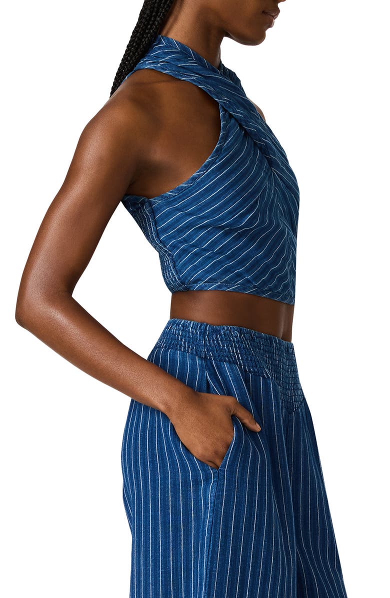 Steve Madden Winnie Stripe Cotton & Linen Crop Top, Alternate, color, Mixed Indigo