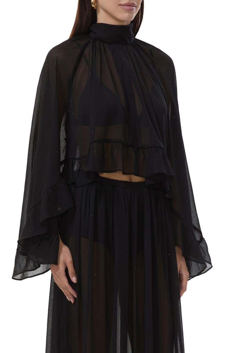 AFRM Hadlie Sheer Rhinestone Chiffon Top, Alternate, color, Noir