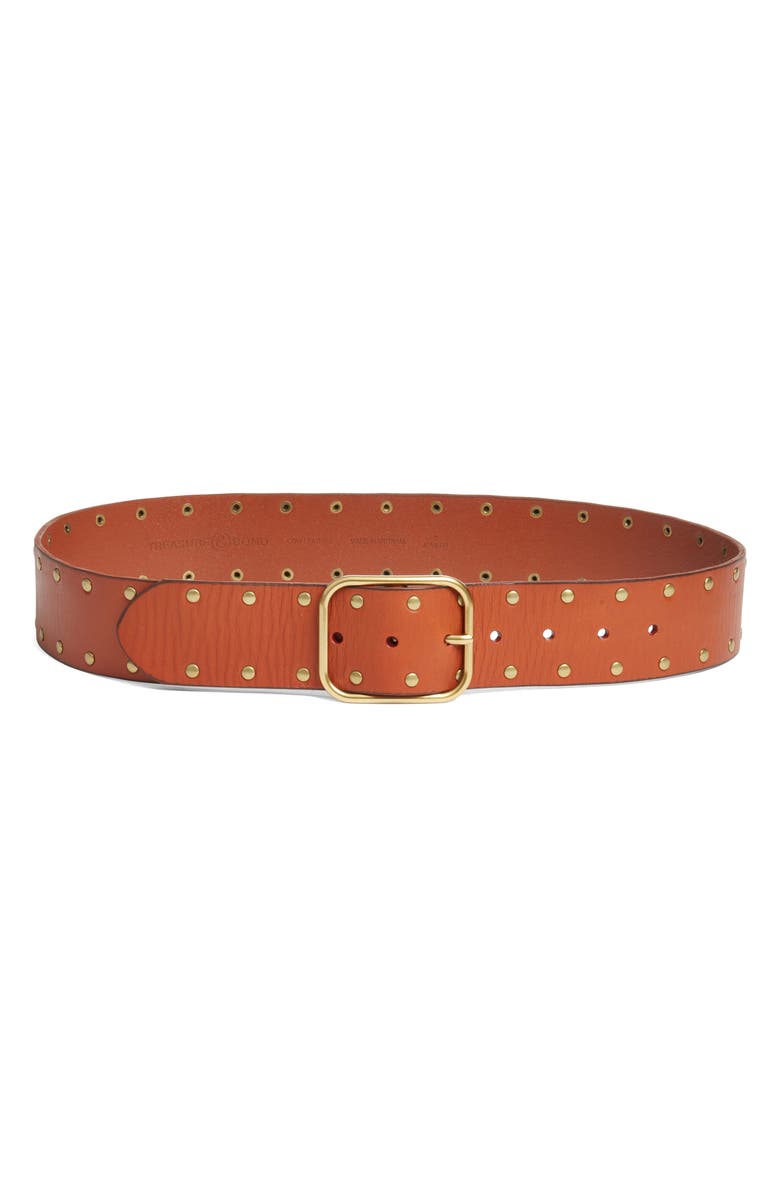 Treasure & Bond Wren Stud Leather Belt, Main, color, Cognac