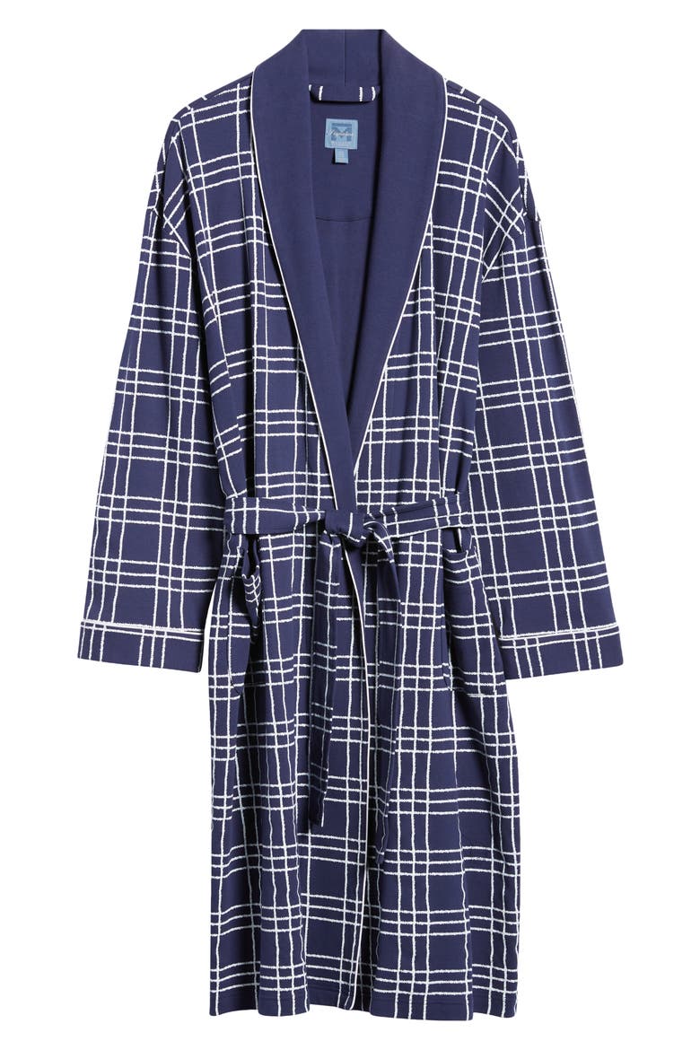 Summeritme Blues Windowpane Check Cotton Knit Robe, Alternate, color, NAVY WINDOWPANE