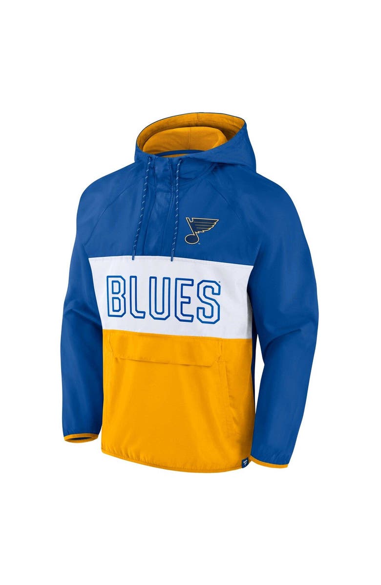 FANATICS Men's Fanatics Blue/Gold St. Louis Blues Backhand Shooter Defender Anorak Raglan Hoodie Quarter-Zip Jacket, Alternate, color, Blue