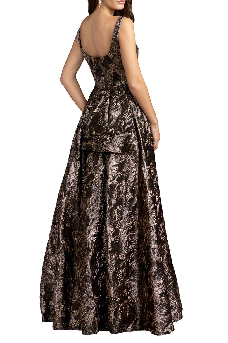 Brocade Sleeveless Square Neck Gown With Overskirt, Alternate, color, Bronze