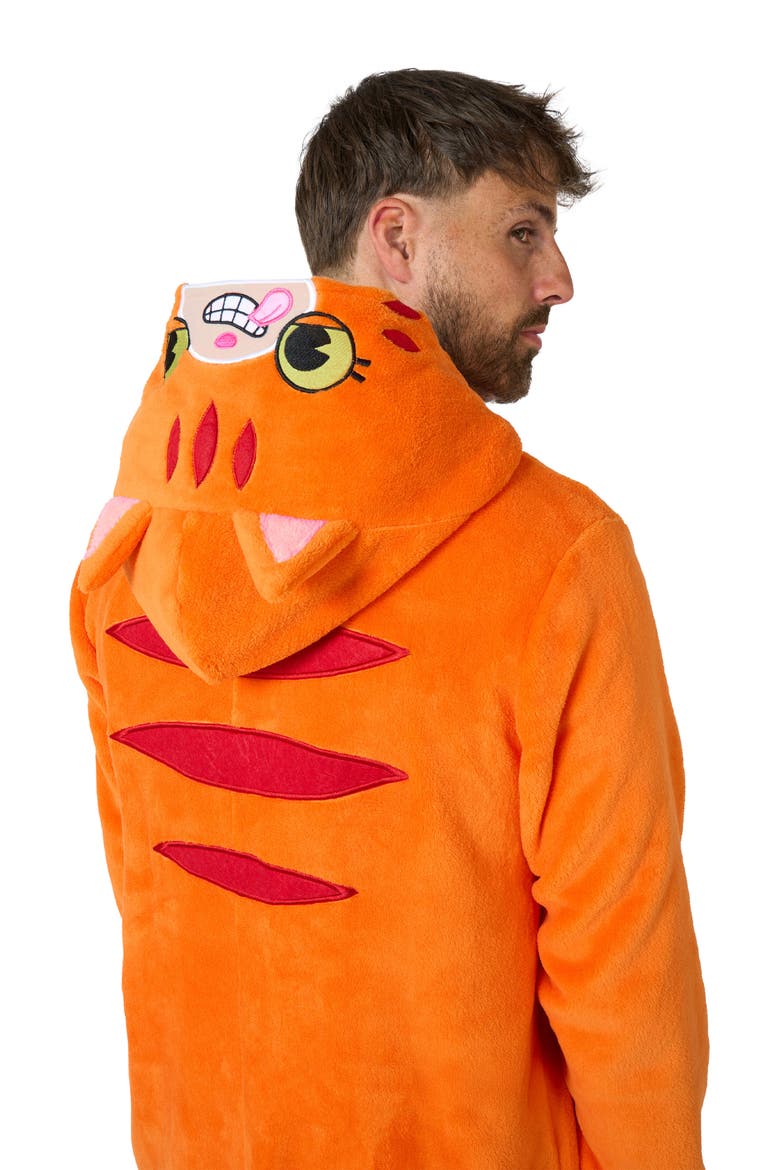 Cat Hooded Fleece Costume Jumpsuit, Alternate, color, ORANGE