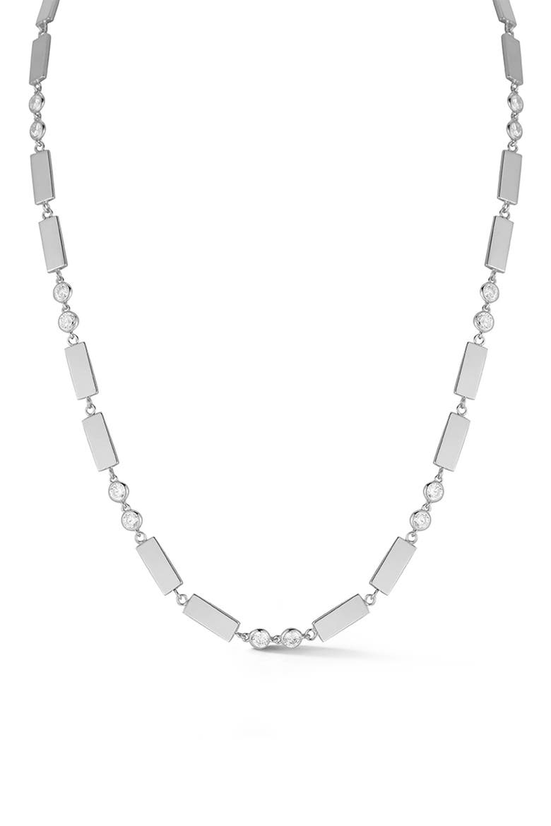 Round-Cut CZ Geometric Link Necklace, Main, color, SILVER