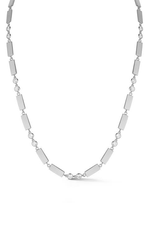 Round-Cut CZ Geometric Link Necklace