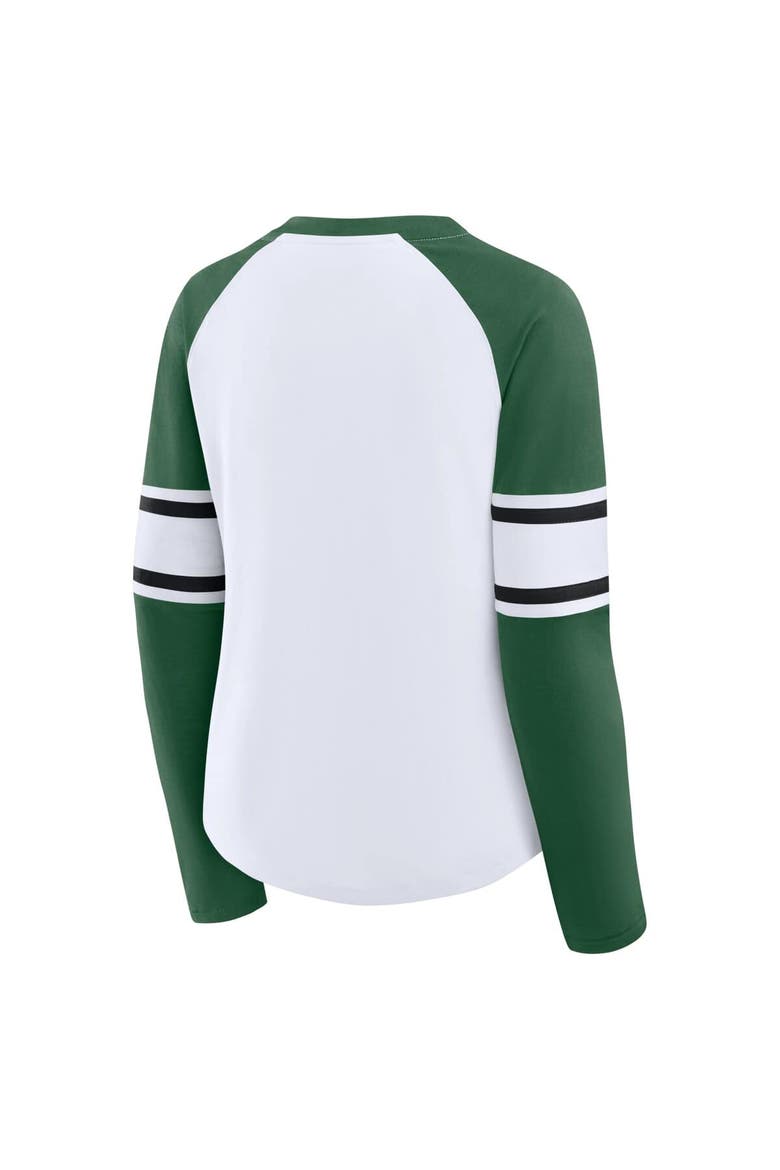Women's Fanatics White/Green New York Jets Redzone Blitz Package Raglan Lace-Up V-Neck Long Sleeve T-Shirt, Alternate, color, White