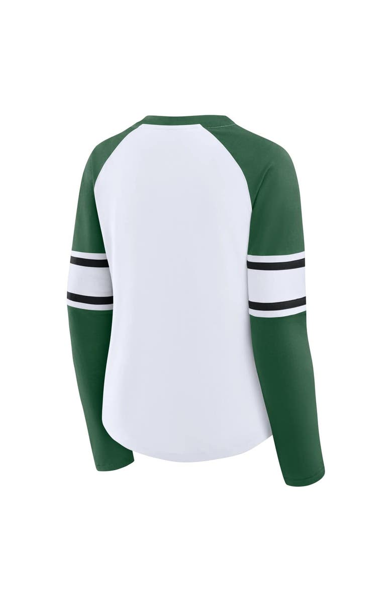FANATICS Women
s Fanatics White/Green New York Jets Redzone Blitz Package Raglan Lace-Up V-Neck Long Sleeve T-Shirt, Alternate, color, White