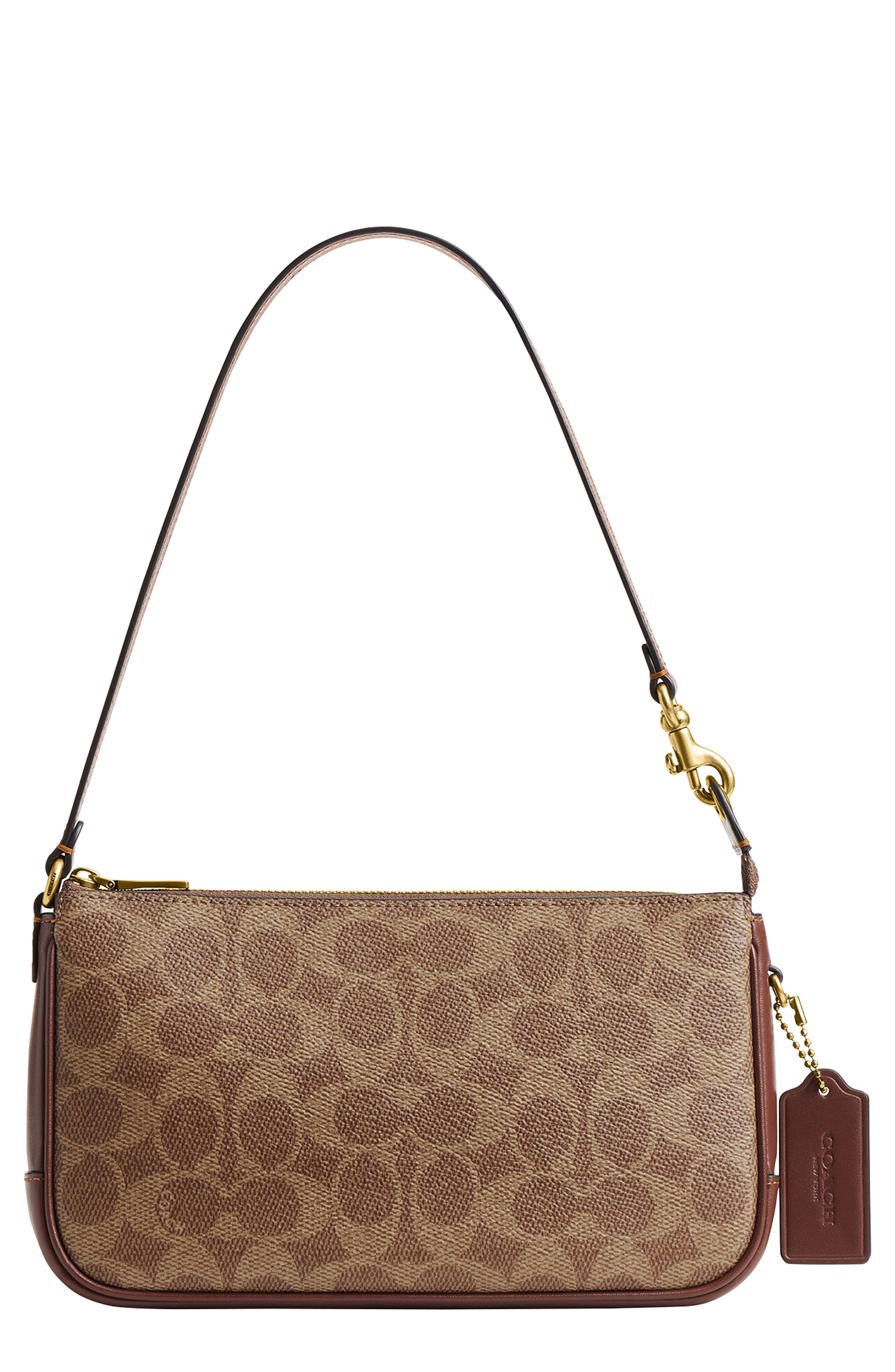 COACH Plaza Signature Coated Canvas Shoulder Bag, Main, color, B4/Tan Brown