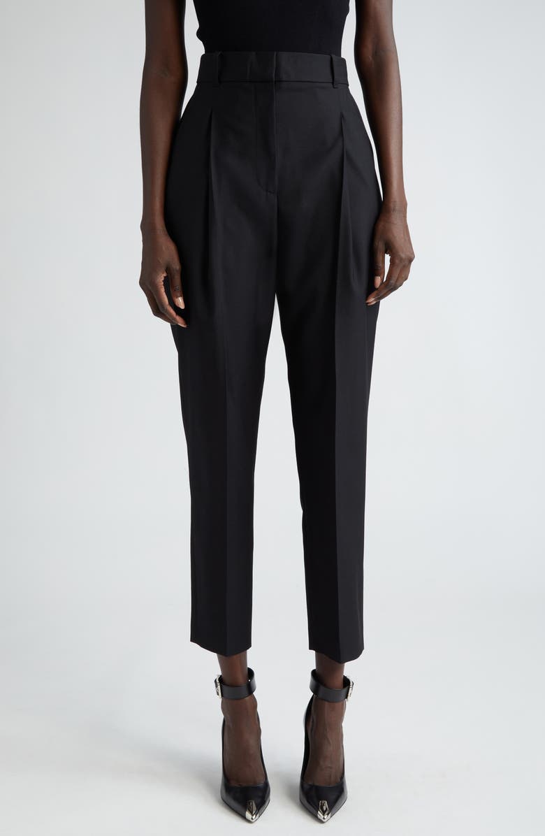 McQueen Pleated Slim Peg Wool Ankle Trousers, Main, color, 