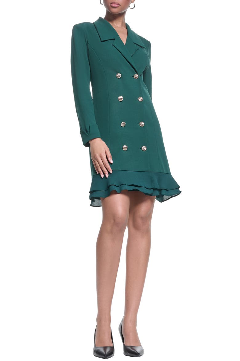 green double breasted blazer dress Womens Green Double-breasted Tailored Blazer Dress