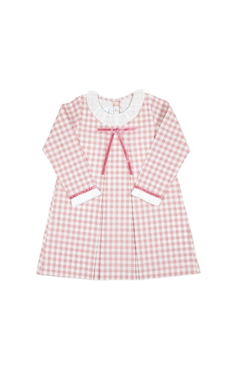 Girls Gingham Dress with Velvet Bow