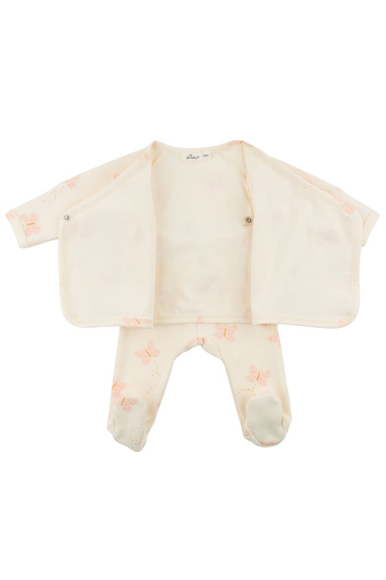 Mini Butterflies Pink Print Wrap Top Set, Alternate, color, Milk