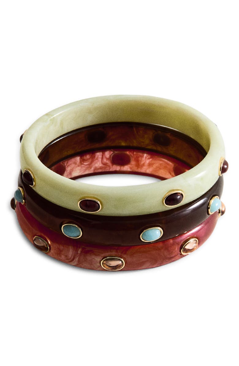 MANGO Set of 3 Assorted Resin Bracelets, Main, color, Brown