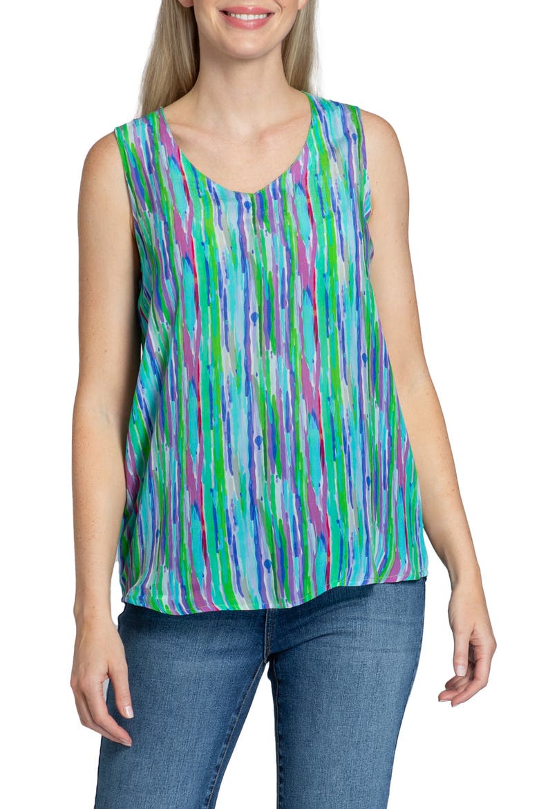 Print V-Neck Tank, Main, color, GREEN MULTI
