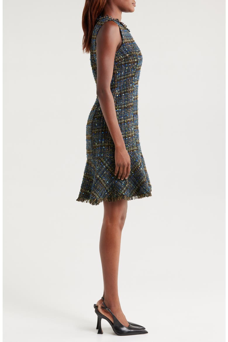 Chain Detail Metallic Tweed Dress, Alternate, color, BLACK MULT