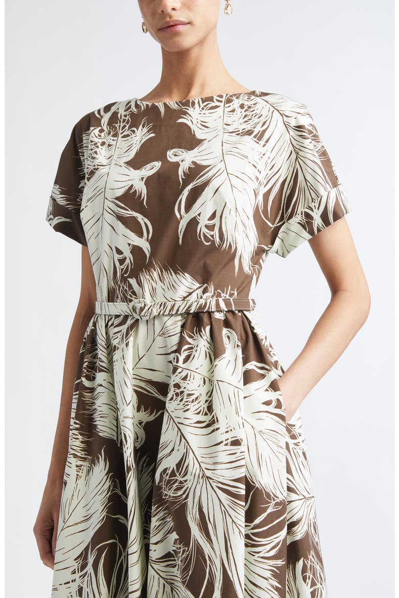 All Over Feathers Dress, Alternate, color, ECRU/ DARK BROWN