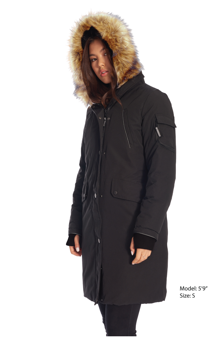 Alpine North LAURENTIAN - Vegan Down Long Parka Winter with Faux Fur Hood, Alternate, color, Black