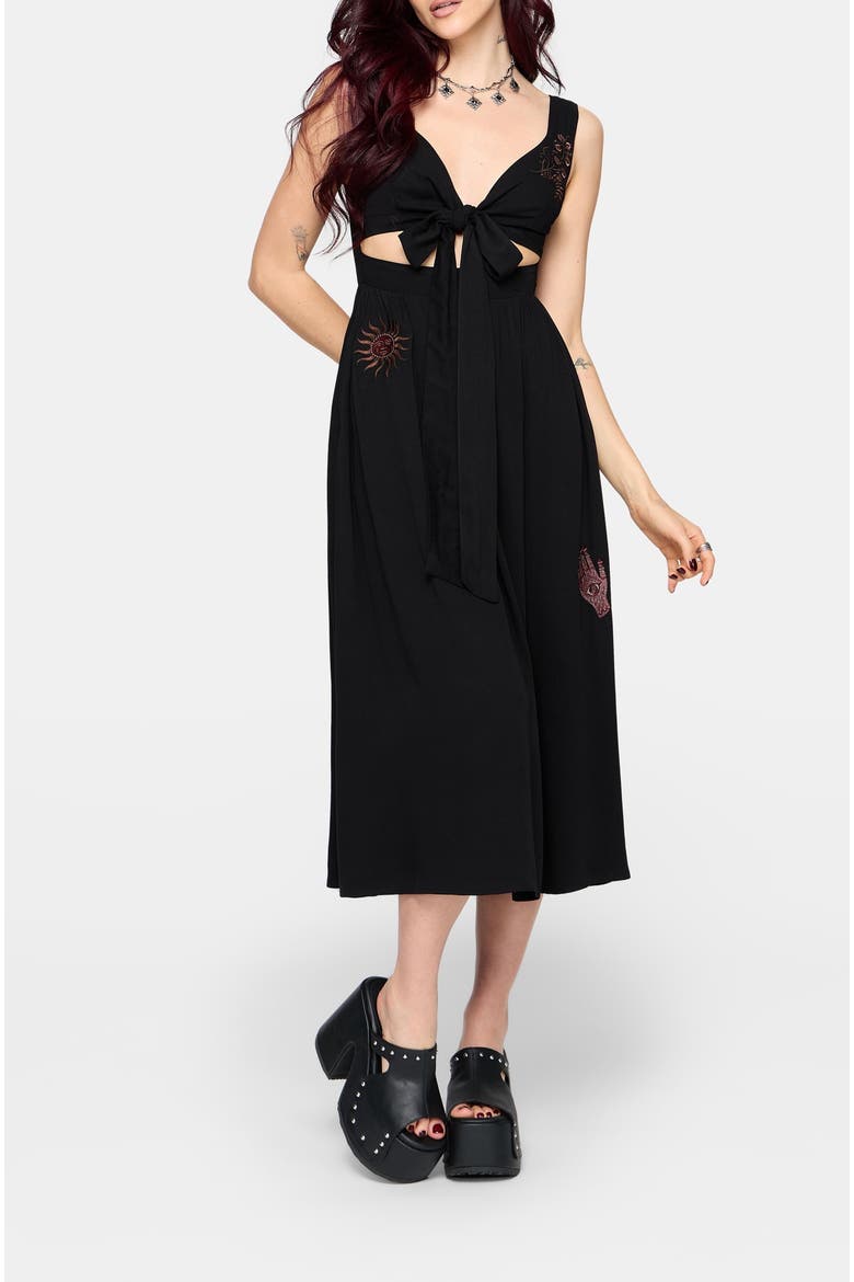 Mireth Embroidered Wrap Front Midi Dress, Alternate, color, Black