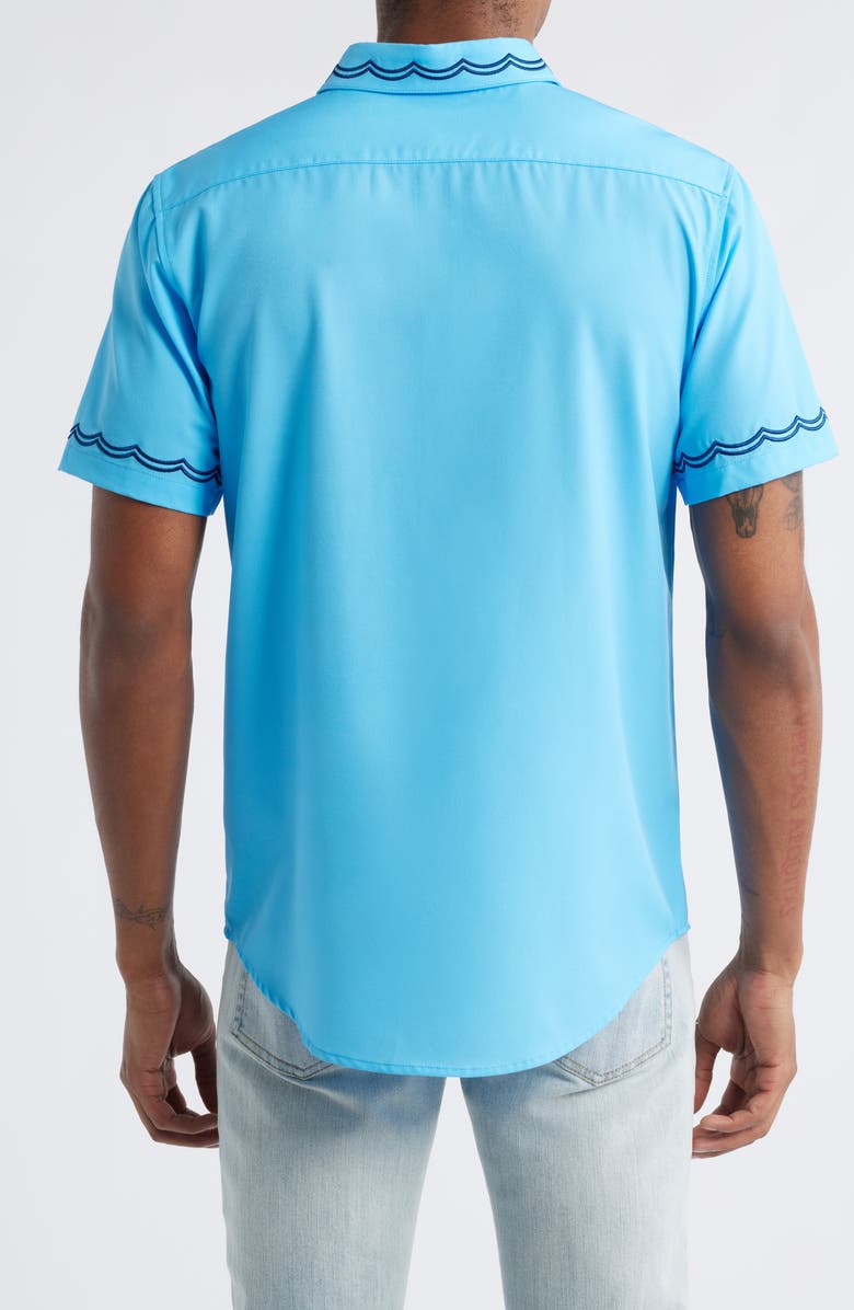 MAVRANS Weekend Wave Embroidered Short Sleeve Performance Button-Up Shirt, Alternate, color, Blue